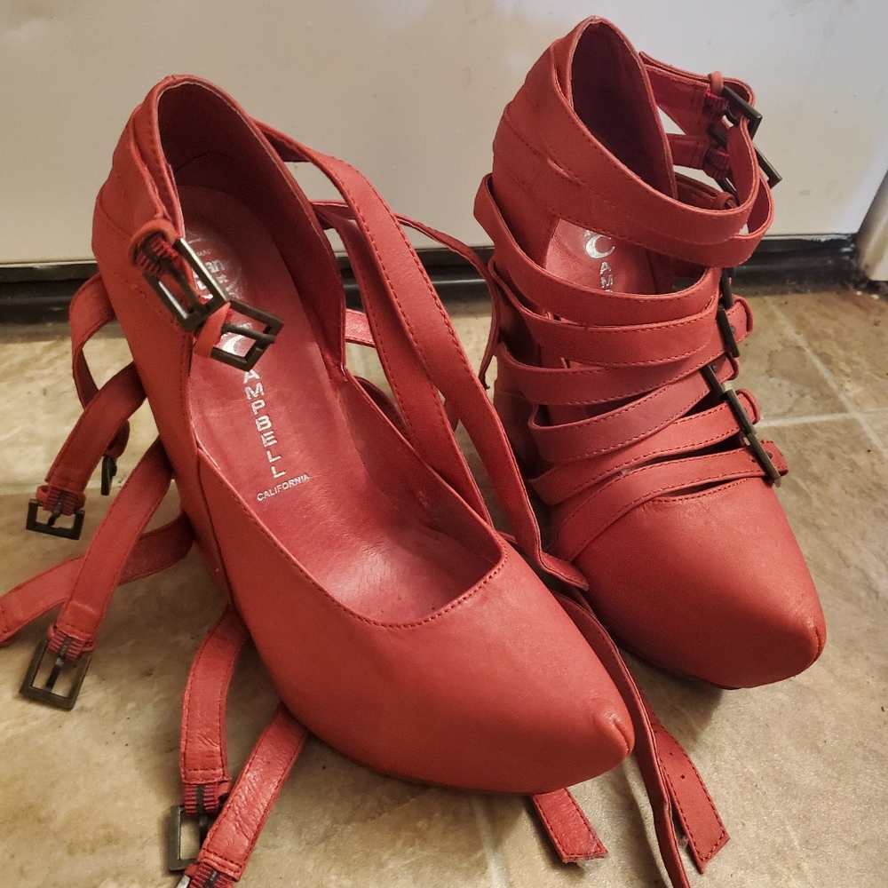 JEFFREY CAMPBELL ZIP 2 BRICK RED SUEDE PLATFORM WEDGES - Picture 6 of 15